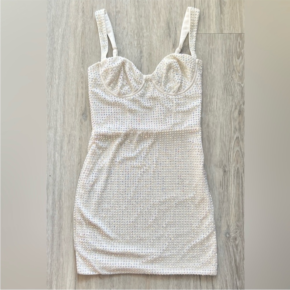 Oh Polly Ines Embellished Corset Mini Dress in Ivory US 4 - Picture 1 of 13